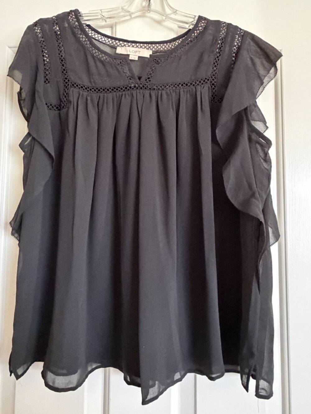 NEW Loft Size M "Grey" "Sheer" Ruffle Blouse